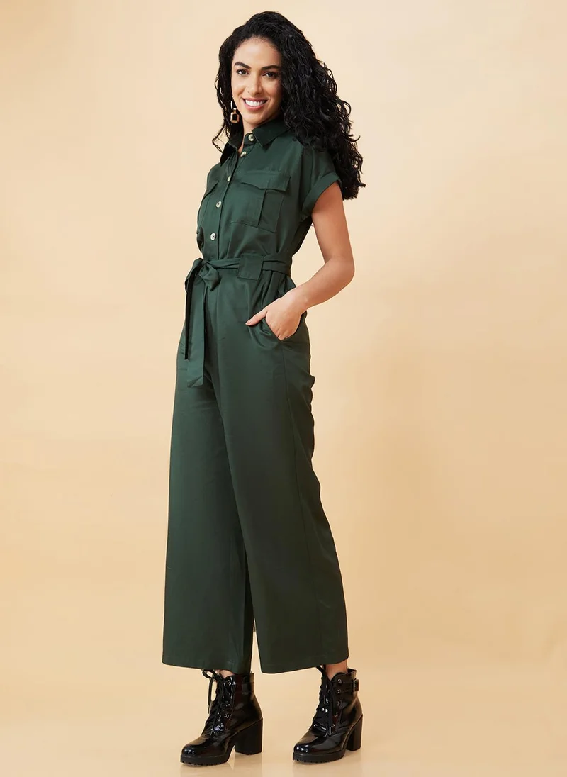 globus Olive Globus Women Waist Tie Up Long Jumpsuit for Women | Best Price UAE